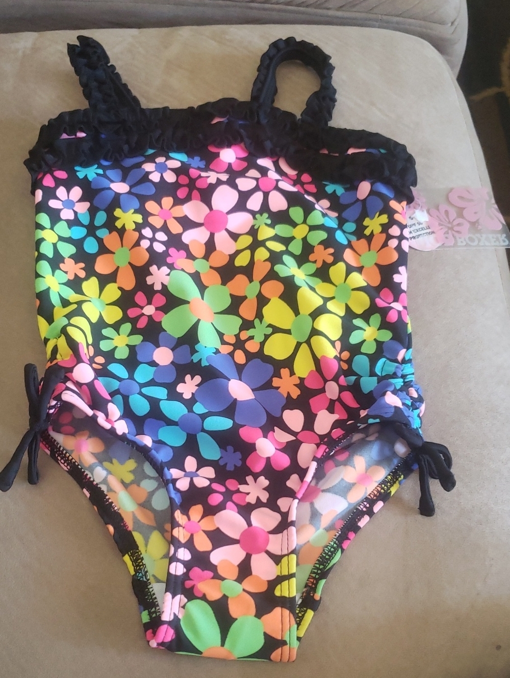 Joe Boxer Black One-Piece Swimsuit with Neon Floral Print